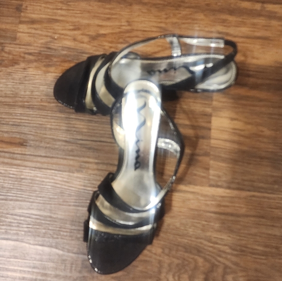 Nina Nadette Black Leather Croc Pattern Strappy Heel Sandals 7 New - Picture 8 of 14